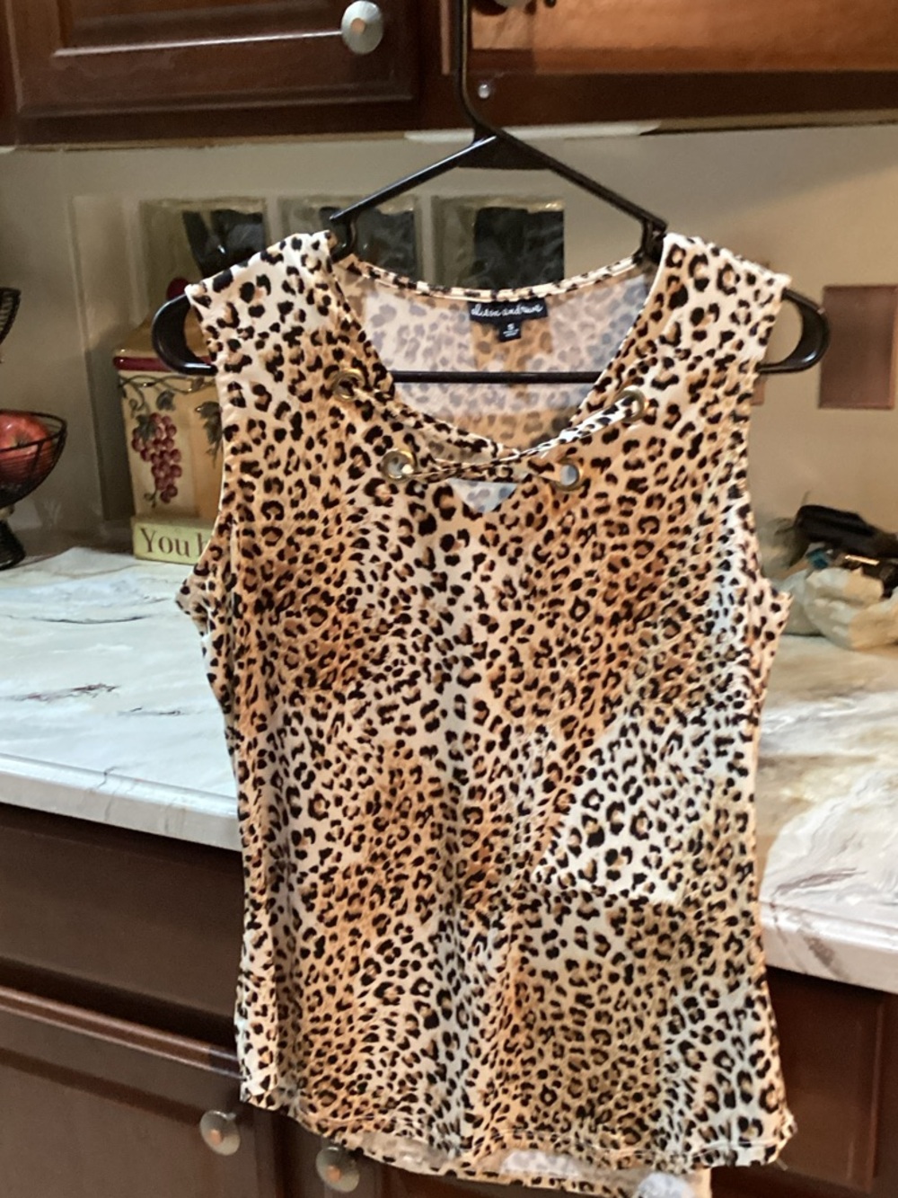 Madison & Mallory Leopard Print Sleeveless Tank with Lace-Up Grommet Detail